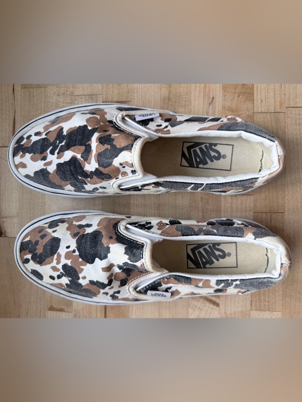 Vans Classic Slip-Ons “Cow Print” in Black, Brown and White - Distressed - Picture 6 of 8